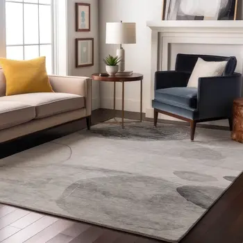 5' X 8' Gray And Ivory Abstract Washable Area Rug With UV Protection