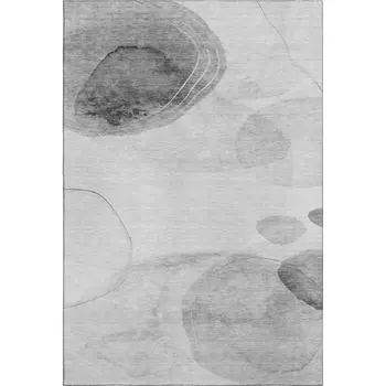 8' X 10' Gray And Ivory Abstract Washable Area Rug With UV Protection