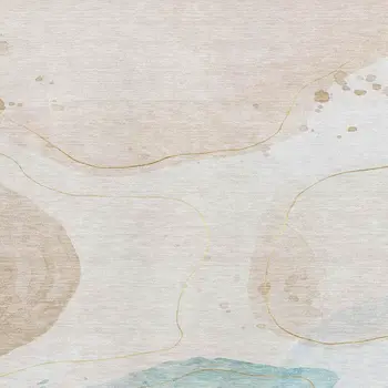 3' X 5' Beige Ivory And Teal Abstract Washable Area Rug With UV Protection