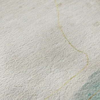 8' X 10' Beige Ivory And Teal Abstract Washable Area Rug With UV Protection