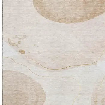 8' X 10' Beige Ivory And Teal Abstract Washable Area Rug With UV Protection