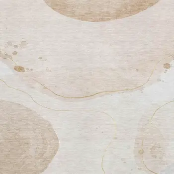 9' X 12' Beige Ivory And Teal Abstract Washable Area Rug With UV Protection