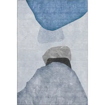 3' X 5' Blue And Gray Abstract Washable Area Rug With UV Protection