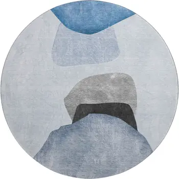 8' Blue And Gray Abstract Washable Round Rug With UV Protection