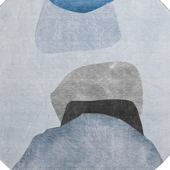 8' Blue And Gray Abstract Washable Round Rug With UV Protection