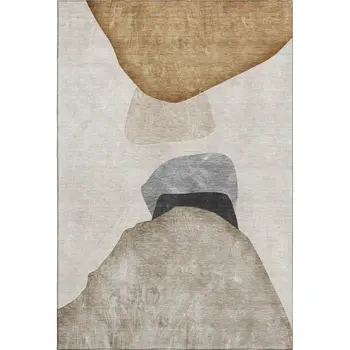 3' X 5' Brown And Gray Abstract Washable Area Rug With UV Protection