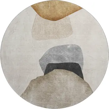 8' Brown And Gray Abstract Washable Round Rug With UV Protection