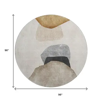 8' Brown And Gray Abstract Washable Round Rug With UV Protection