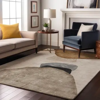 9' X 12' Brown And Gray Abstract Washable Area Rug With UV Protection