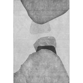 9' X 12' Gray And Silver Abstract Washable Area Rug With UV Protection