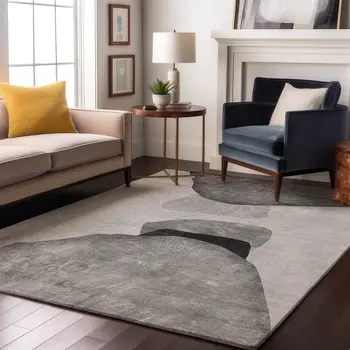 10' X 14' Gray And Silver Abstract Washable Area Rug With UV Protection