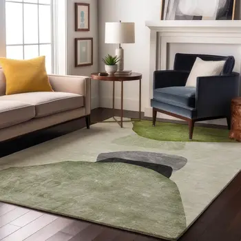 3' X 5' Green And Gray Abstract Washable Area Rug With UV Protection
