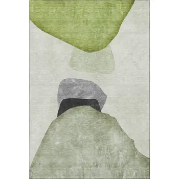 3' X 5' Green And Gray Abstract Washable Area Rug With UV Protection