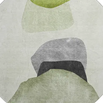 8' Green And Gray Abstract Washable Round Rug With UV Protection