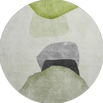 8' Green And Gray Abstract Washable Round Rug With UV Protection