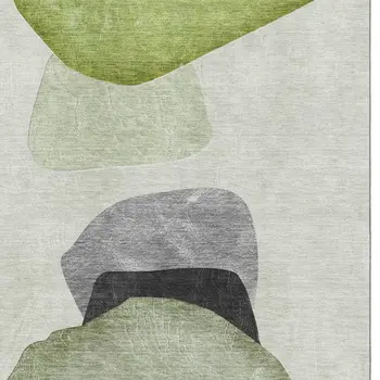 8' X 10' Green And Gray Abstract Washable Area Rug With UV Protection