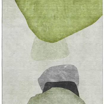 9' X 12' Green And Gray Abstract Washable Area Rug With UV Protection