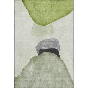10' X 14' Green And Gray Abstract Washable Area Rug With UV Protection
