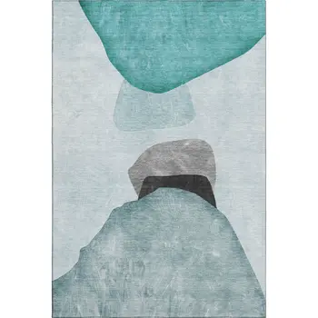3' X 5' Teal And Gray Abstract Washable Area Rug With UV Protection