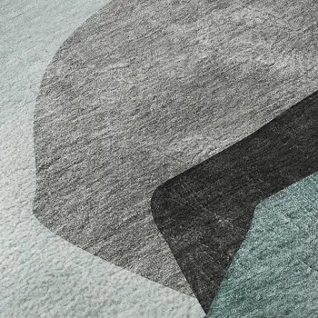 8' Teal And Gray Abstract Washable Round Rug With UV Protection