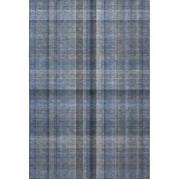 10' X 14' Blue And Gray Plaid Washable Area Rug With UV Protection