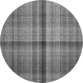 8' Gray And Ivory Plaid Washable Round Rug With UV Protection