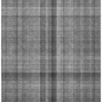8' X 10' Gray And Ivory Plaid Washable Area Rug With UV Protection