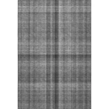 9' X 12' Gray And Ivory Plaid Washable Area Rug With UV Protection