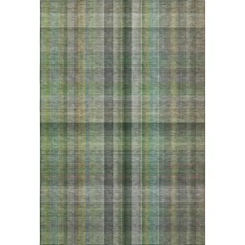 5' X 8' Green And Gray Plaid Washable Area Rug With UV Protection