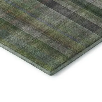 5' X 8' Green And Gray Plaid Washable Area Rug With UV Protection