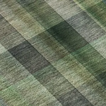 5' X 8' Green And Gray Plaid Washable Area Rug With UV Protection