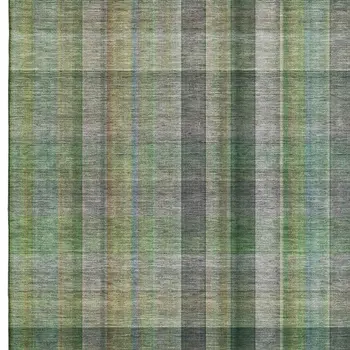 9' X 12' Green And Gray Plaid Washable Area Rug With UV Protection