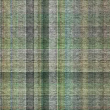 10' X 14' Green And Gray Plaid Washable Area Rug With UV Protection