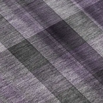8' Purple And Gray Plaid Washable Round Rug With UV Protection
