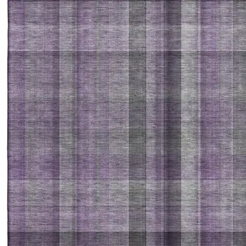 8' X 10' Purple And Gray Plaid Washable Area Rug With UV Protection