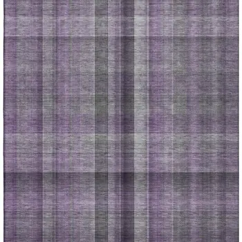 8' X 10' Purple And Gray Plaid Washable Area Rug With UV Protection