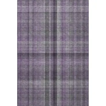 9' X 12' Purple And Gray Plaid Washable Area Rug With UV Protection