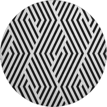 8' Black And Ivory Geometric Washable Round Rug With UV Protection