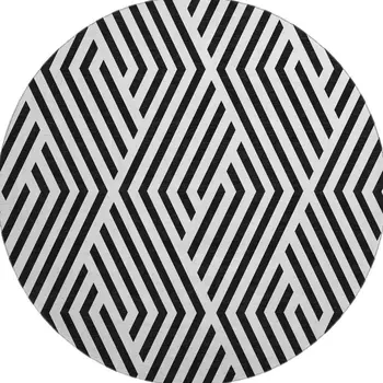 8' Black And Ivory Geometric Washable Round Rug With UV Protection