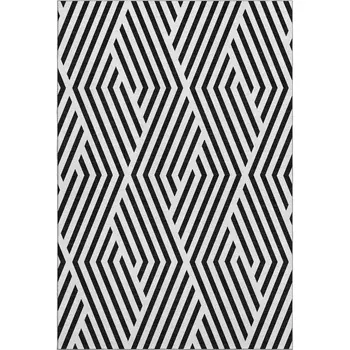 8' X 10' Black And Ivory Geometric Washable Area Rug With UV Protection