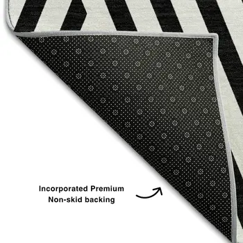 8' X 10' Black And Ivory Geometric Washable Area Rug With UV Protection