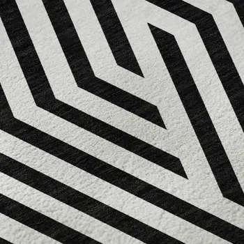 10' X 14' Black And Ivory Geometric Washable Area Rug With UV Protection