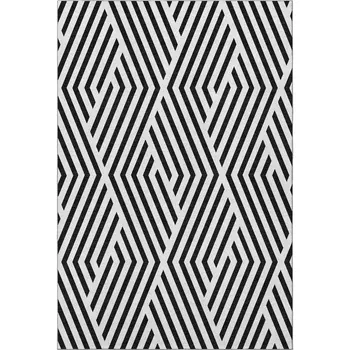 10' X 14' Black And Ivory Geometric Washable Area Rug With UV Protection
