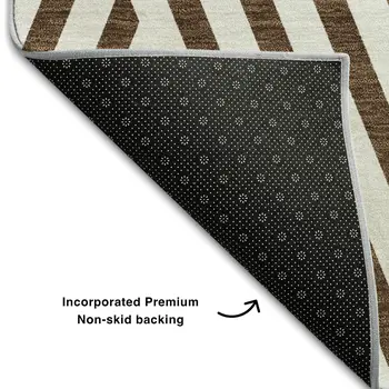 8' Brown And Ivory Geometric Washable Round Rug With UV Protection