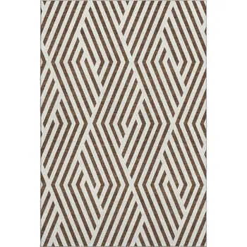 9' X 12' Brown And Ivory Geometric Washable Area Rug With UV Protection