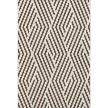 10' X 14' Brown And Ivory Geometric Washable Area Rug With UV Protection