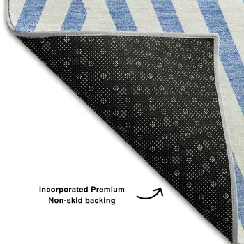 3' X 5' Denim Blue And Ivory Geometric Washable Area Rug With UV Protection