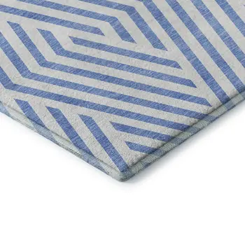 3' X 5' Denim Blue And Ivory Geometric Washable Area Rug With UV Protection