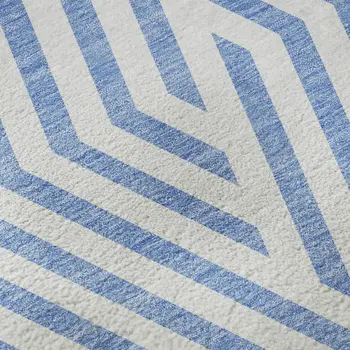 5' X 8' Denim Blue And Ivory Geometric Washable Area Rug With UV Protection