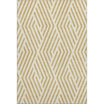 10' X 14' Gold And Ivory Geometric Washable Area Rug With UV Protection
